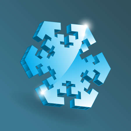 3d Vector Isometric Snowflake Icon with Various Perspective Shapes. Simple Blue Snow Flake Element for Christmas Design and New Year Decoration, Refrigerator Symbols or Logo with a Shadowのイラスト素材