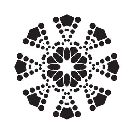 Simple snowflake icon with dots and round elements isolated on white background. Snow flake element for Christmas winter design and New Year decoration. Refrigerator vector symbols or logoのイラスト素材
