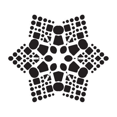 Simple snowflake icon with dots and round elements isolated on white background. Snow flake element for Christmas winter design and New Year decoration. Refrigerator vector symbols or logoのイラスト素材