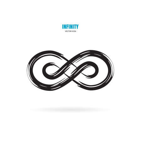 Black brush stroke infinity, moebius vector symbol, logo or limitless sign isolated on white background. Creative infinite or eternity endless iconのイラスト素材
