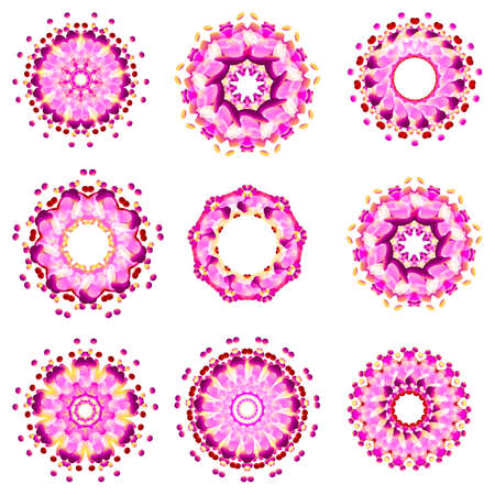 Indian mandala, flower icon or modern snowflake symbol isolated. Snow flake element for Christmas winter design and New Year banner decorationのイラスト素材