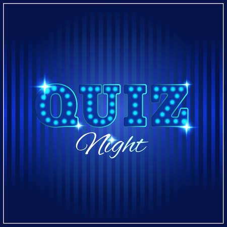 Words trivia night made of light box letters. Trivia game or quiz show background with light bulbs, vector illustration for announcement posterのイラスト素材