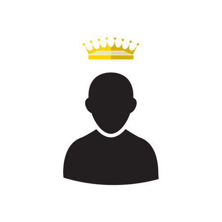 Admin Privileged Profile with Gold Crown Vector Illustration. VIP King User Icon in Flat Style. Priority Customer Concept or Logoのイラスト素材
