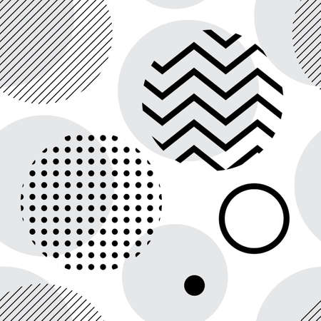 Abstract geometric seamless pattern with simple shapes such as circle, square, points and linesのイラスト素材