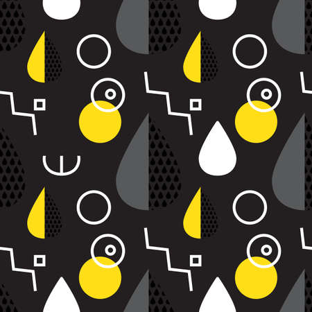Abstract geometric seamless pattern with simple shapes such as circle, square, points and lin