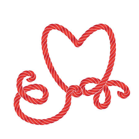 Twisted vector rope heart icon or cordage love symbol with loops isolated. Decorative red twisted jute twine linesのイラスト素材
