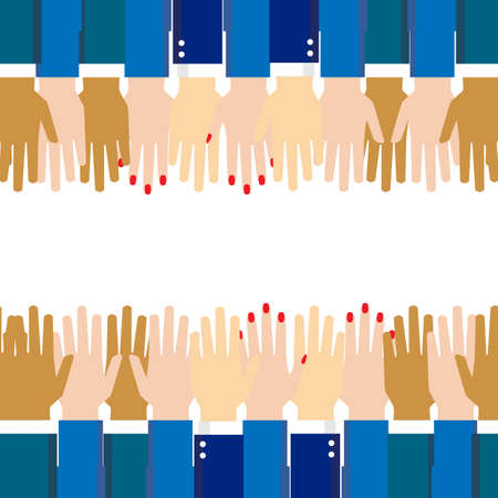 Team hands together or joining people concept icon. Teamwork hand in working group, business partnership idea or people connecting work emblemのイラスト素材