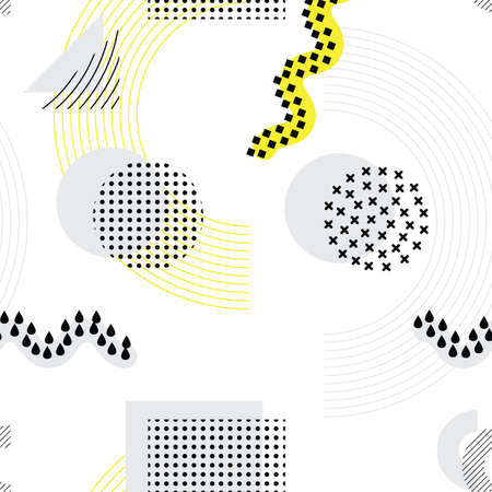 Abstract geometric seamless pattern with simple shapes such as circle, square, points and linesのイラスト素材