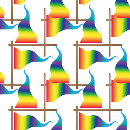 Set of colourful flag or pennant vector seamless pattern on white background. Bright coloured flags or ensign collectionの写真素材