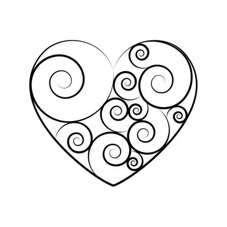 Black and white vector heart icon isolated on white background. Simple love sign conceptのイラスト素材
