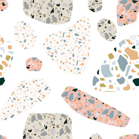 Terrazzo vector seamless pattern in modern, trend colors. Colored stone flooring illustration,...