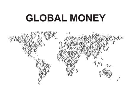 World map made of dollar signs, simple vector illustration. Main world currency concept, global moneyのイラスト素材