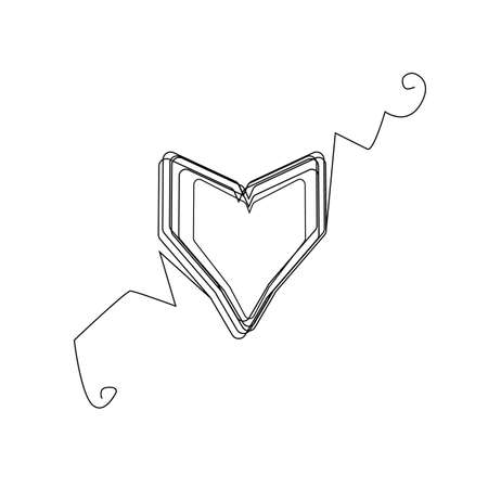Continuous thin line heart vector illustration, minimalist love sketch doodle. One line art valentine icon, single wedding outline drawing or simple heartのイラスト素材