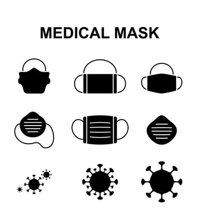 Set of virus protective medical mask icon, cough protect mask symbol isolatedのイラスト素材