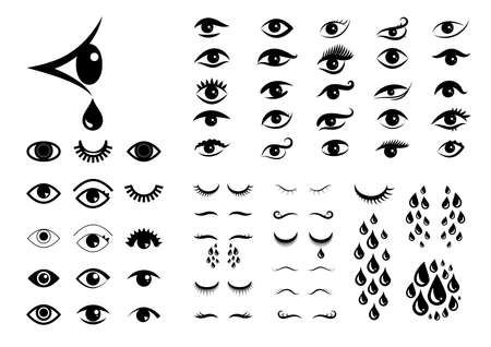 Set of different eyes icons. Human look with tears vector illustrationのイラスト素材
