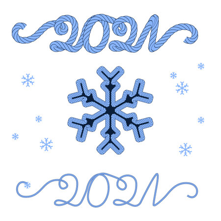 2021 vector rope icons. Cordage New Year symbols, signs, silhouettes. Decorative jute graphic elementsのイラスト素材