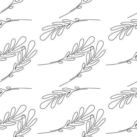 One line drawing leaves seamless pattern. Sketch art style texture endless background, single outline leaf vector tile for fabric, wrapping endless designのイラスト素材