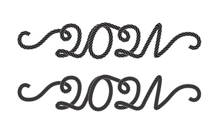 2021 vector rope icons. Cordage New Year symbols, signs, silhouettes. Decorative jute graphic...