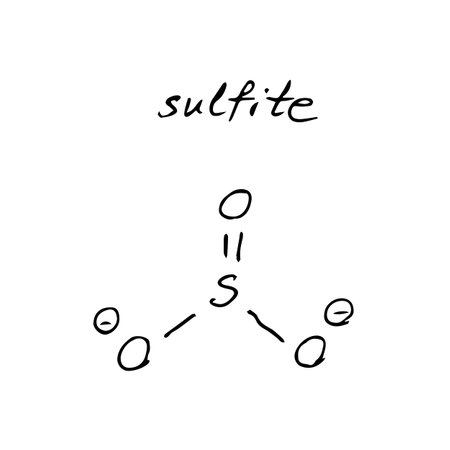 Sulfite molecule formula. Hand drawn imitation of sulfur dioxide structural model, so2 chemistry skeletal formula, e220 food preservative molecule, vector illustrationのイラスト素材