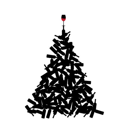 Christmas Tree Shape Made of Wine Bottles. Vine Bottle Xmas Spruce Silhouetteのイラスト素材