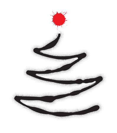 Graffiti Christmas tree vector icon. New year tree shape made of aerosol blots, stains and dots. Grunge Xmas spruce silhouetteのイラスト素材