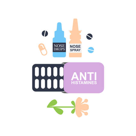 Antihistamine pills icon. Anti histamine tablets, anti allergy medicine symbol, sign, silhouetteのイラスト素材