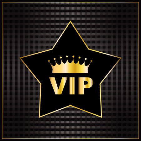 Vip icon with crown, premium logo on black background. Membership symbol, vip pictogram for club member, exclusive badge, privilege access designのイラスト素材