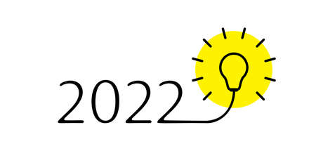 Creative innovation 2022 concept. New Year idea icon, numbers 2022 with lightbulb, inspiration vector illustrationのイラスト素材