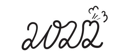 Farting 2022 continuous one line numbers. New Year joke vector illustration, art freehand font, single outline drawing or simple currency logoのイラスト素材