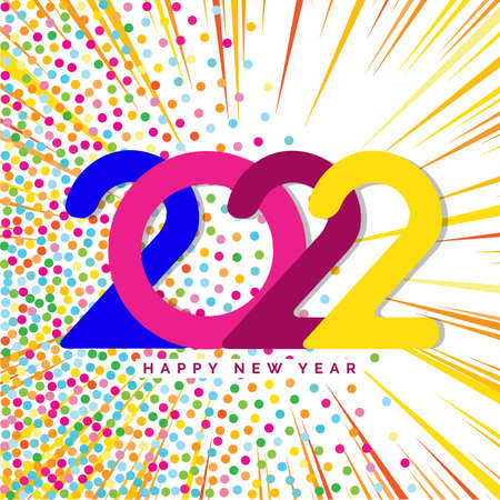 2022 Happy New Year Vector Numbers for Calendar Design with Speed Lines and Colorful Confetti. Winter Holidays Greeting Cardのイラスト素材