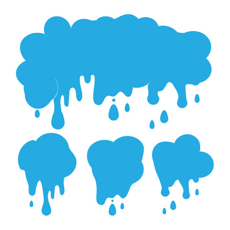 Blue rainy clouds isolated on white. Raining day sky, cloud set with rain drops isolatedのイラスト素材
