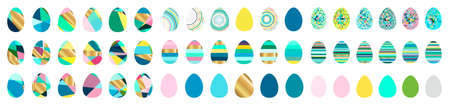 Easter eggs collection with simple geometric pattern. Set of color eggs isolated on white background for Easter designのイラスト素材