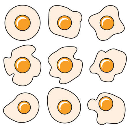 Fried egg icon set. Omelet symbol, breakfast sign, omelette silhouette, morning menu vector illustrationのイラスト素材
