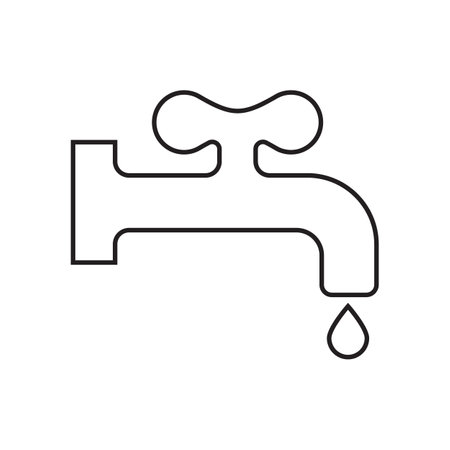 Water tap icon. Faucet symbol, plumbing sign, drip silhouette, turn off tap concept, old dripping faucet button, vector illustrationのイラスト素材