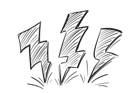 Hand drawn lighting strike. Llightning bolt sketch, scribble handdrawn lightning concept, sketchy thunderbolt, thunderstorm doodle vector illustrationのイラスト素材