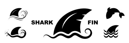 Fin in Wave Icon. Danger Symbol, Shark Fin in Water Silhouette, Sharkfin Sign, Sea Animal Attack Pictogram, Vector Illustrationのイラスト素材