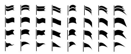 Flag icon set. Pennant symbol, flagpole sign, banner graphic element, flag on pole, target collection, vector illustrationのイラスト素材