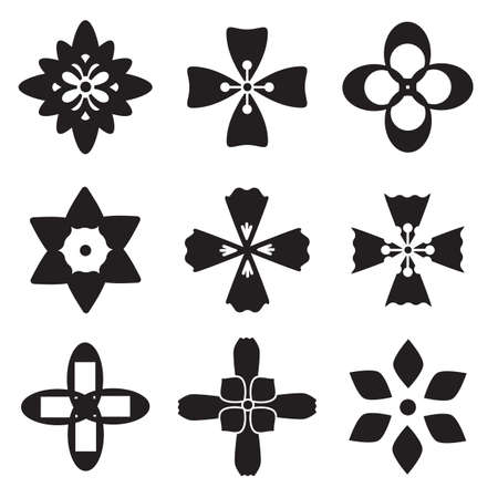 Flower icon set. Flowers symbols with daisy sign, floral silhouettes, graphic elements, chamomile buttons, carnation pictogram, florist vector illustrationのイラスト素材