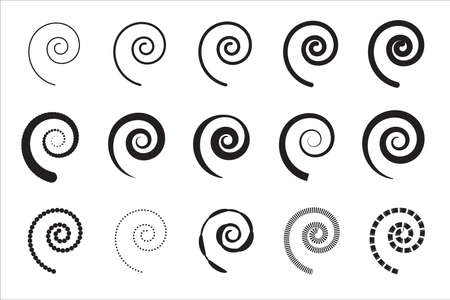 Spiral icon. Swirl wave symbol, whirl silhouette, vortex sign, whirlwind graphic element, spirals set, coil vector illustrationのイラスト素材