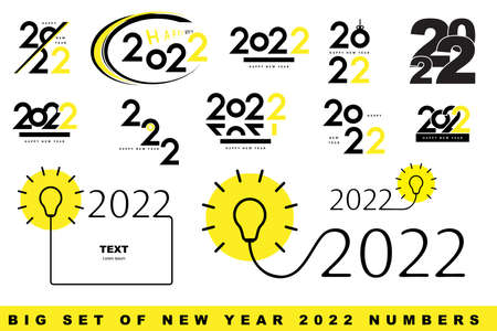 Creative innovation 2022 big collection. New Year idea icon set, numbers 2022 with lightbulb,...