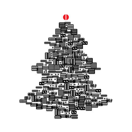 Christmas Tree Shape Made of Medical Pills Icons. Pharmacy Signs and Xmas Spruce Silhouette, New Year Medicine Drugs Conceptのイラスト素材