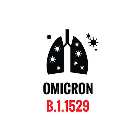 Human Lungs with B.1.1529 Omicron Virus Icons. Variant of Concern, New Covid-19 Strain, Coronavirus with Spike Protein Mutations, B11529 corona virus symbolのイラスト素材