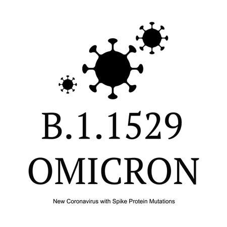 B.1.1529 Omicron Virus Icons. Variant of Concern, New Covid-19 Strain, Coronavirus with Spike Protein Mutations, B11529 corona virus symbolのイラスト素材