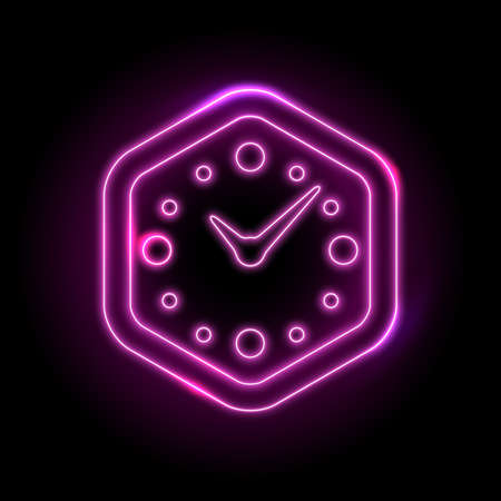 Light glowing clock icon. Neon time symbol, shining watch silhouette, laser fluorescent clock, vector illustrationのイラスト素材