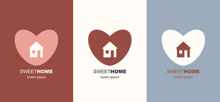 Love house icon. Home care symbol, sweet home and heart sign, love home pictogram, happy family cottage vector illustrationのイラスト素材