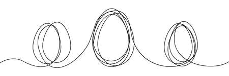 Hand drawn continuous thin line egg. Minimalist lined egg shape, sketch doodle vector illustrationのイラスト素材
