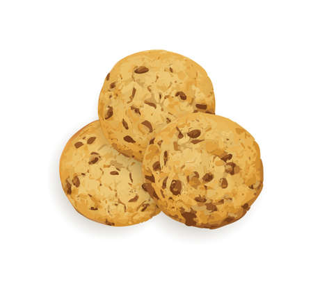 Simple cookie vector illustration. Oatmeal sugar bitten cookies, chocolate chip biscuit. Round biscuit top viewのイラスト素材