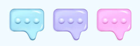 3d plastic glossy speech bubbles. Talk balloon, vector speak message, pastel colors call out icons, think bubblesのイラスト素材