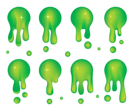 Green slime icon. Mucus drip, snivels splat, toxic gooey, chewing gum splash, slimy poison vector illustrationのイラスト素材