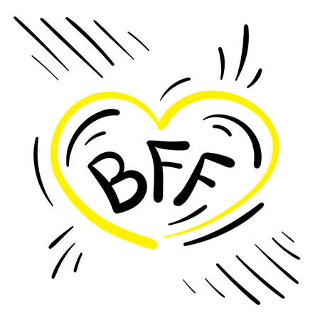 Hand drawn BFF. Best friends forever drawing, friendship lettering, friend print, handwriting sketchy vector illustrationのイラスト素材